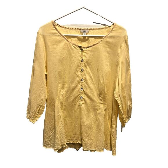 J. Jill Women’s Yellow Cotton Blouse Size Medium Boxy Semi Sheer Pleated Spring - Picture 1 of 9
